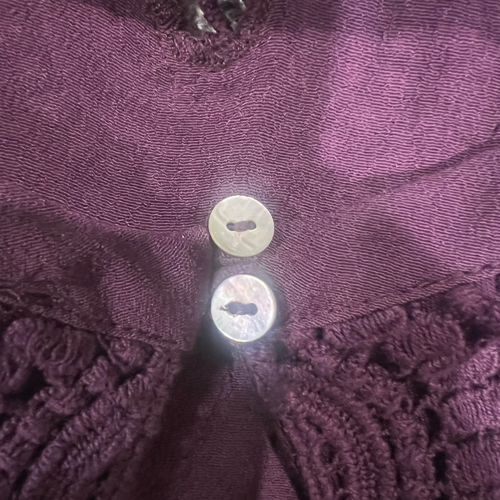 Daniel Rainn Quinn Keyhole Crochet Blouse Deep Purple with Lace Detail - Picture 4 of 7